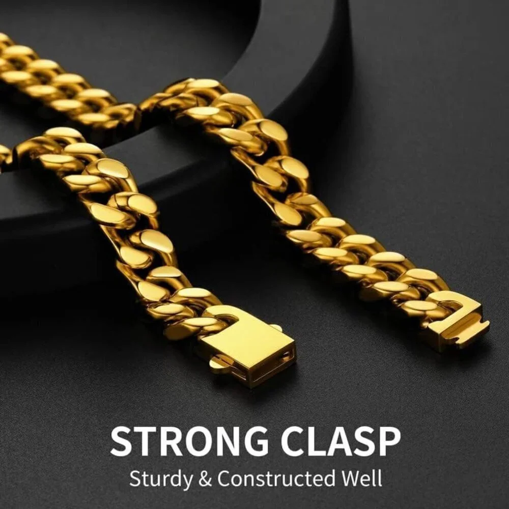 Gold/18K 12mm width Plated Miami Cuban Chain Necklace | Stainless Steel Men